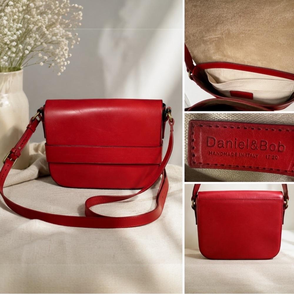 Daniel & Bob Red Italian Leather Crossbody Bag Handmade in Italy